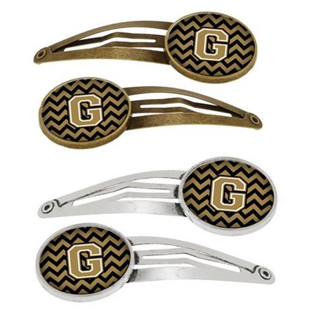 CAROLINES TREASURES Letter G Chevron Black and Gold Barrettes Hair Clips CJ1050-GHCS4